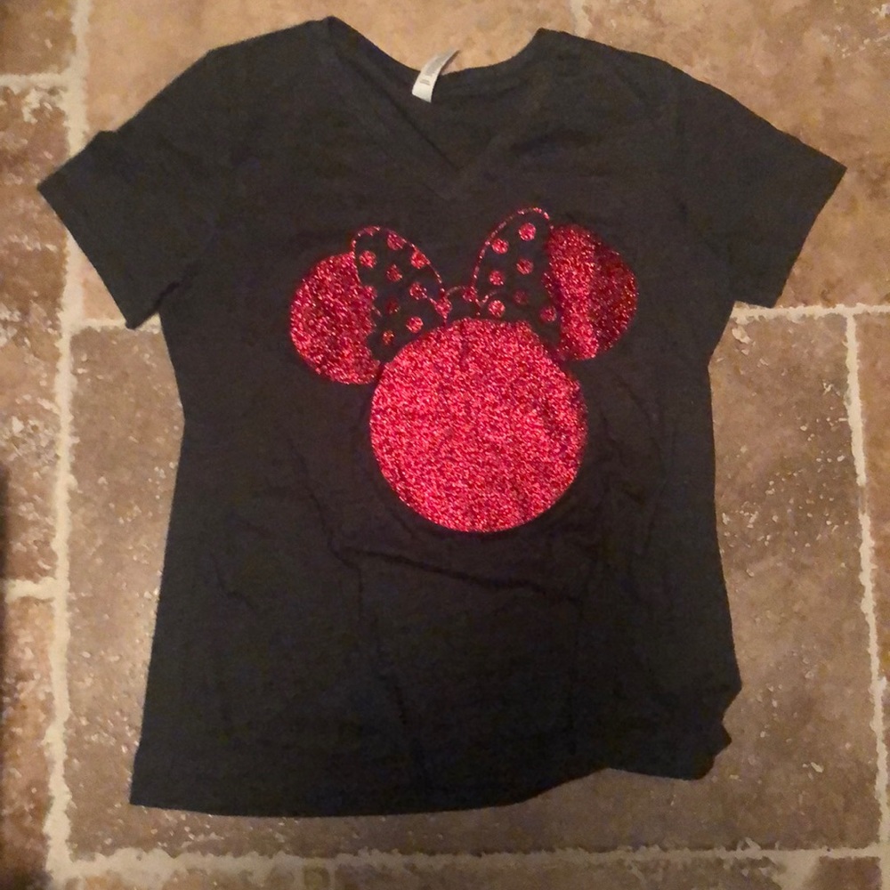 Minnie mouse glitter V-neck T-shirt